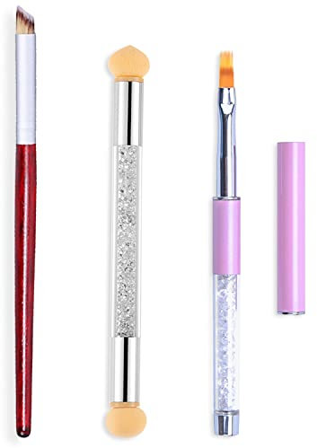 SILPECWEE 3Pcs Acrylic Nail Brush Set UV Gel Nail Ombre Brush Double-Head Sponge Pen Wooden Nail Art Gradient Painting Brush Manicure Tools