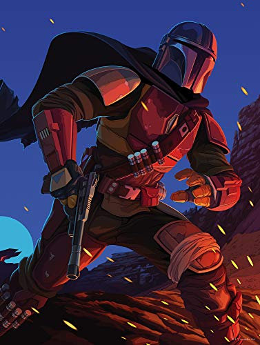 Komar 40 x 50 cm Star Wars Mandalorian Ambush | Baby Yoda, Dekoration, Wandbild, Poster, Kunstdruck | Größe Rahmen | WB-SW-001-40x50, Rot, Blau