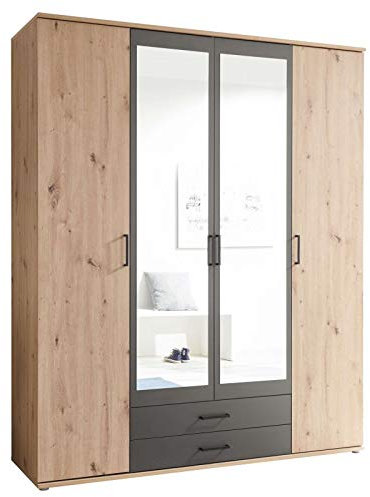 AVANTI TRENDSTORE - Cremona - Kleiderschrank mit 2 Flügeltüren, 2 Spiegeltüren, 2 Schubladen, LAP 159,3 x 196,3 x 53,5 cm