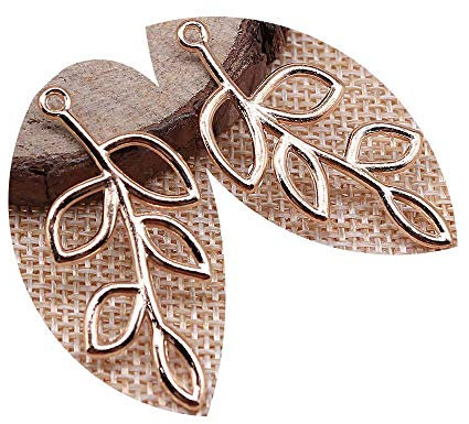 honggui1111-30pcs 41x20mm Pendant Hollow Branch Leaf Branch Charm Pendants for Jewelry Making Branch Leaf Pendants (Rose Gold Color)