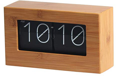 DYJD Bambus-Flip-Uhr-Retro-Digitale Quarz-Silent-Bewegungsseite Wende-Decor-Uhren-Tabellen- Und Regaluhr Für Home Office-Wohnzimmer, Mittel