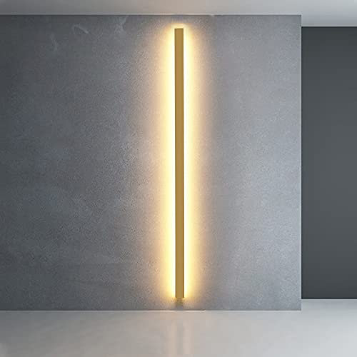HMAKGG LED Lange Wandleuchte Innen Flur, Gold Modern Wandlampe für Treppenhaus Beleuchtung, Wandbeleuchtung Flurlampe 175-265V, 3 Farben 3000K-6000K, Metall und Acryl Lampenschirme, 32W-100CM