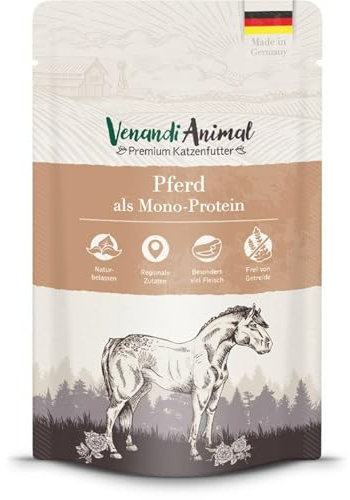Venandi Animal Katzenfutter Nass | 100% frisches Fleisch | Single Protein: auch für Katzen mit empfindlichem Magen geeignet (Pferd, 12 x 125g)
