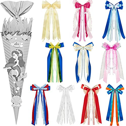 alles-meine.de GmbH Bastelset - Schultüte Farbe & Größe wählbar 70/85 / 100 cm - passende Bänder Schleife - Meerjungfrau & Fische - Farbe frei wählbar - Bastelschultüte - Z..