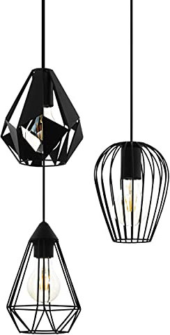 EGLO Pendelleuchte Distaff, 3 flammige Hängelampe, Hängeleuchte aus Metall in Schwarz, Esstischlampe, Wohnzimmerlampe hängend mit E27 Fassung, Ø 34 cm