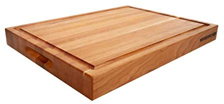 American Cherry - Tagliere grande in legno con scanalatura per il succo di frutta, per tagliare facilmente carne e verdure succose, 50,8 x 40,6 x 3,8 cm