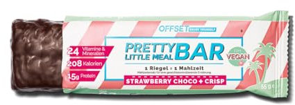 OFFSET Nutrition Abnehmriegel 6x55G - Strawberry Choco & Crisp - [1 RIEGEL = 1 MAHLZEIT] - Bis zu 16G Eiweiß pro Proteinriegel | Fitness Riegel mit 24 Nährstoffen & Mineralien | Glutenfrei