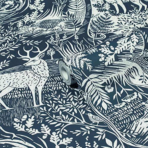 furn. Winter Woods Animal Printed Wallpaper, Blue