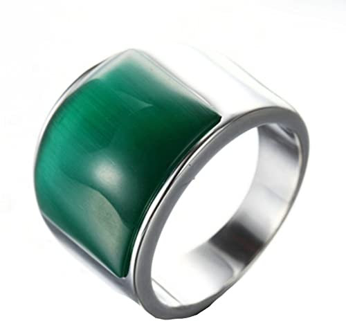 Ayoiow Edelstahl Ringe Biker, Ringe Biker Herren Goldring mit Grün Katzenauge Stein Ring Größe 62 (19.7)