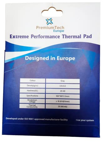 PremiumTech Europe PremiumTech - Pad thermique professionnel de performance extrême avec conductivité thermique 20 W/MK, idéal pour GPU ou CPU haut de gamme (2,5 mm)
