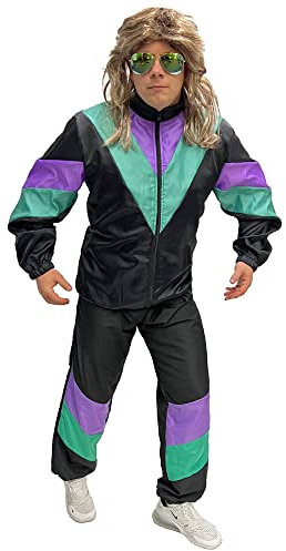 Foxxeo schwarzer 80er Jahre Trainingsanzug Kostüm für Herren - mit verschließbaren Jacken-Taschen - Gr. S - XXXXL, Größe:XL