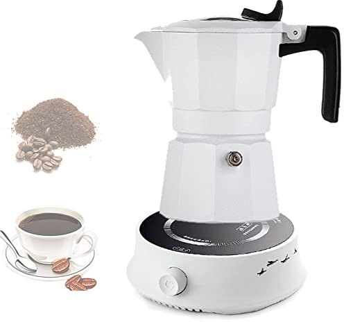 Aluminium-herd-espressokocher,Mokkakanne Mit 2 Tassen (3 Oz – 90 Ml),Für Gas- Oder Elektroherd,Klassische Italienische Und Kubanische Kaffeemaschine,Für Latte Mocha Cappuccino,White-2-Cup/800W