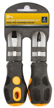 Black Rubber Short Screwdriver Set (2 Pack) 10.5cm x 4.5cm - Durable, Ideal for Tight Spaces