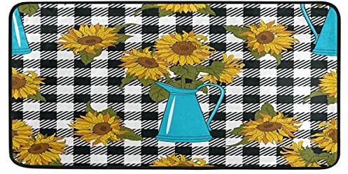Sunflowers Jug Buffalo Check Plaid Kitchen Rug Laundry Room Mat Farmhouse Decor Floor Runner Rug Bedroom Porch Doormat 39x20in