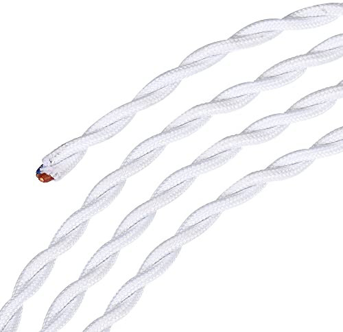 sourcing map Retorcido Tela Cubierto Cable 2 Núcleo 18AWG 10 m/32,8 Pies, Vintage Tejido Tela Electricidad Cable para Colgante Luz Bricolaje Proyecto, Blanco