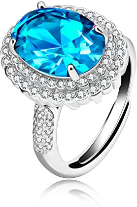 Uloveido Einstellbare große ovale Cubic Zirkonia Ring, Solitaire Split Shank Ringe Hochzeit Verlobungsschmuck (Erstellt Blauer Topas)