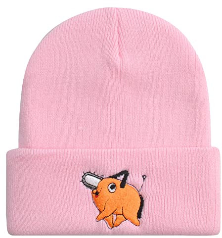 Roffatide Anime Chainsaw Man Beanie Hat Pochita Denji Skull Caps Winter Knit Hat for Boys Girls Embroidered Beanie Cap