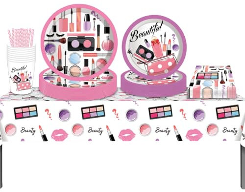 ZOOMPIL Spa Make up Partygeschirr, Spa Topmodel Party Deko Set, Spa Make Up Kindergeburtstag Deko, Verwendet für eine Geburtstagsfeier, Partydekoration für 8 Personen