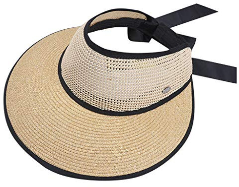 Visor Cap Damen Breite Krempe Sonnenhut Mit Schirm Sonnenvisor Faltbar Sonnenschutz Schirmkappe Sonnenschild Mädchen Sommerhut Empty Top Strohhut mit KlettverschlussStrandvisor Visoren Damenvisor