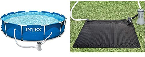 Intex 28212UK Metal Frame Pool Set, Blue, 12 ft x 30-Inch & Eco-Friendly Solar Heating Mat for Swimming Pools #28685