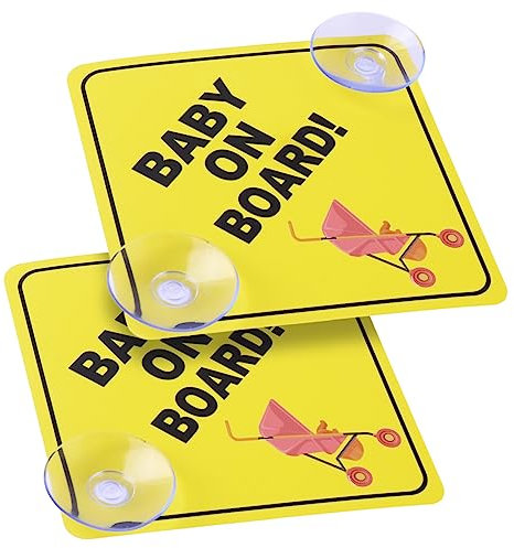 Cobee Baby an Bord Auto Warnschilder - 2 Stück 12,7 x 12,7 cm Sicherheits Autoschild Mit Doppelten Saugnäpfen - Wiederverwendbarer Aufkleber für Autofenster (Stil B)