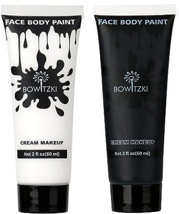 Bowitzki Face and Body Paint 2oz Cream Makeup 60ml Water Based Face Painting Special Effects For Adults Children Kids Halloween Christmas Party Stage Cosplay (Weiß+Schwarz)