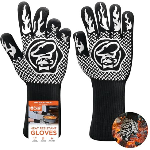 Commercial Chef Guantes de barbacoa resistentes al calor para barbacoa, cocinar, hornear, cortar, guantes antideslizantes para horno de cocina, accesorios de parrilla con revestimiento antideslizante