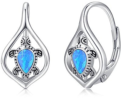 Schildkröten Ohrringe blauer Opal Brisur Ohrring 925 Sterlingsilber niedlicher Tier Creolen Ohrring Hypoallergen Täglicher Schmuck Geschenk für Frauen Mädchen