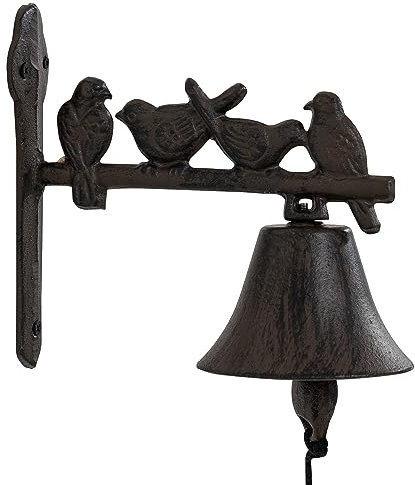 Woodside Cast Iron Door Bell with Bird Design, Classic/Antique/Vintage Style for Front Door and Garden, Decorative & Functional