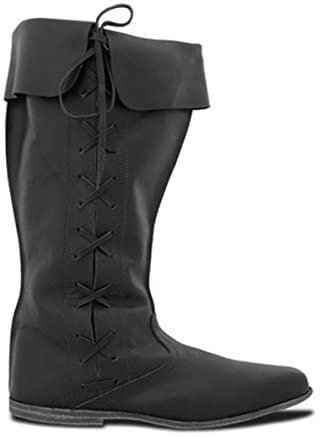 Renaissance Medieval Cosplay Boots - Medieval Boots - Stivali in Pelle PU per Cosplay Donna Uomo,Nero,46