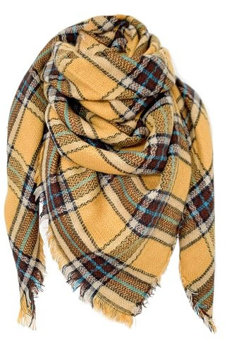 FIFTHAVE Schal Damen Scarf Women Tuch Schal Winterschal Gelb Karo Herbst Strickschal Weich Warmer Deckenschal Poncho Cape Herbstschal Dreieckstuch