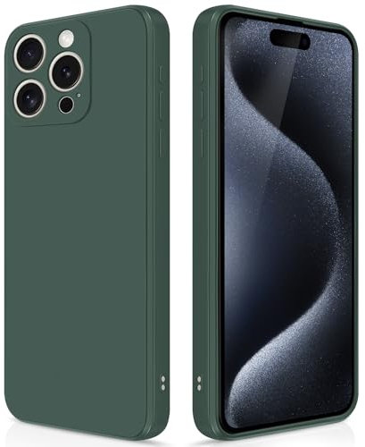 GiiYoon Cover per iPhone 15 Pro Custodia in Silicone, Custodia Antiurto Case Sottile in Silicone TPU con Strato Interno in Fibra e Protezione della Fotocamera, Verde