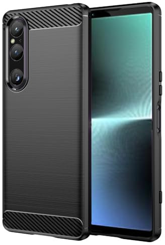 Folmecket Coque Sony Xperia 1 V, Fibre de Carbone Résistant aux Rayures, Absorption des Chocs Souple en Caoutchouc TPU Housse de Protection pour Sony Xperia 1 V 6.5 Noir