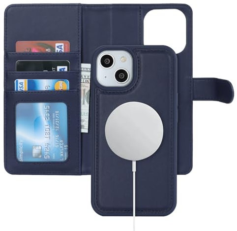 Zouzt for iPhone 14 Plus 6.7 Inch Detachable Wallet Case with Card Holder for MagSafe, Premium PU Leather 2 in 1 Flip Folio Book Magnetic Stand Protective Phone Cover for iPhone 14 Plus - Blue