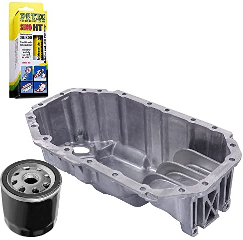 ATEC Germany 1x Ölwanne mit Bohrung für Ölstandsensor, 1x Ölfilter, 1x 70ml Hochtemperatursilikon rot Kompatibel mit VW BORA, GOLF 4, SEAT LEON, TOLEDO II (1M2), SKODA OCTAVIA 1, OCTAVIA 2 (1Z3)(1Z5)