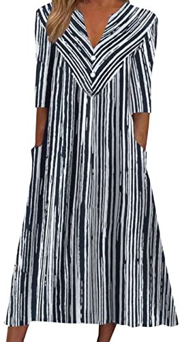 WVONIF Robe Longue Blanche Femme Été Col en V Grande Taille Rétro Maxi Lâche Imprimé Florales Bohème Mi-Longue Dress Cotton en Line Enceinte