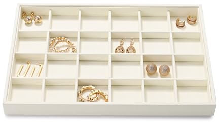 Oirlv 24 Grids Velvet Jewellery Tray Stackable Beige Jewellery Storage & Display Tray for Rings,Necklaces,Bracelets,Watches, 35x24x3cm