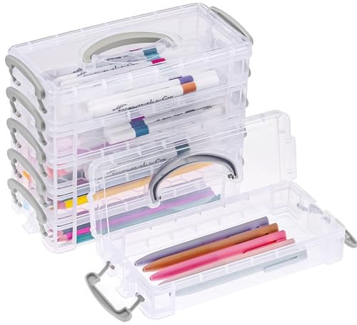 JIANTA 6 Pack Clear Plastic Pencil Boxes, Large Capacity Pencil Case with Snap-Tight Lid, Stackable Pencil Box Organizer, Transparent Pencil Boxs for Home School Office Supplies Storage