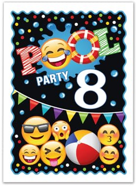 Junaversum 8 Einladungskarten zum 8. Kindergeburtstag Jungen Mädchen Schwimmbad Pool-Party Einladungen achte Geburtstag Kinder