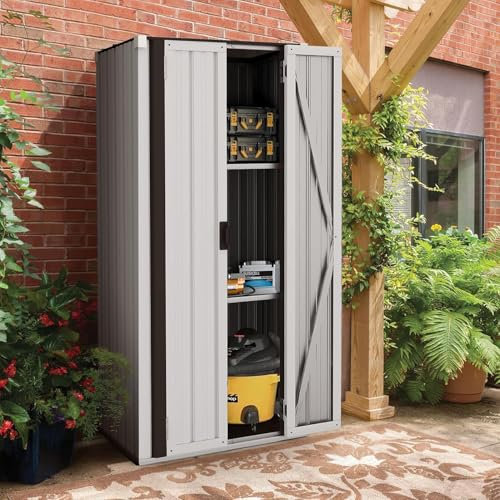 U-MAX Outdoor Tall Garden Storage Box with 3 Adjustable Shelves,Outdoor Cupboard&Cabinet for Garden,Metal Garage Storage and Outdoor Storage, White