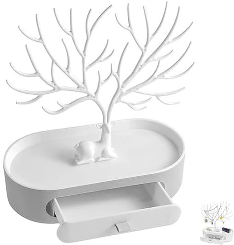 Yudobliss Présentoir À Bijoux, Arbre À Bijoux 3 in1 Porte Bijoux Avec Tiroir Jewelry Stand Rangement, Bois de Cerf Support À Bijoux avec Tiroirs, pour Colliers, Bracelets, Bagues, Boucles D'oreilles