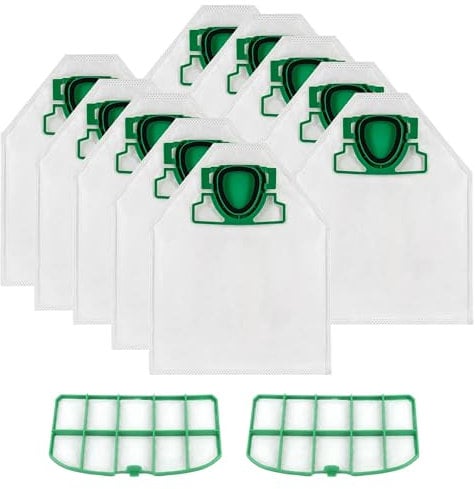 10 sacchetti per aspirapolvere, adatti per aspirapolvere Vorwerk Folletto Vorwerk Folletto VK200 FP200, 5 strati, sacchetti per aspirapolvere Vorwerk Folletto VK200 FP200, con 2 filtri HEPA e 1