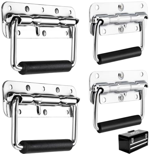 NINGYER 4 Stück Kistengriff Edelstahl, Silberner Klappgriff, Frühling Tragegriff, für Lautsprecherboxen, Werkzeugkästen, Werkzeugkästen Türen(140mm, 110mm)