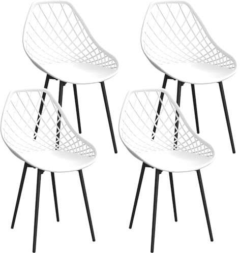 JIJIAN Esszimmerstühle 4er Set, Esszimmerstühle mit Metall-Stuhlbeine, Wohnzimmerstühle, Gebogene Rückenlehne, Moderner Stuhl, Für Esszimmer, Küchenstühle, Schlafzimmer und Garten, Weiß