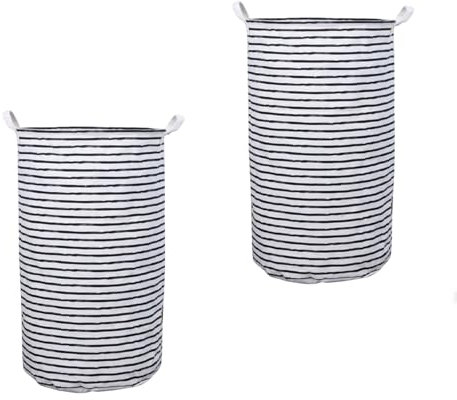 2 Stück Wäschekorb,60L (2er Set) Faltbarer Gestreifter Großer Aufbewahrungskorb, Baumwolle Leinen Schmutzige Wäsche Eimer Kinderspielzeug Organizer Aufbewahrungstasche