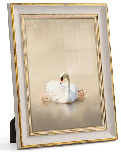 Afuly A4 Vintage Picture Frames Gold Antique Elegant Photo Frame Off White Wall Frame Desk Tabletop Photo Poster Display Birthday Mothers Day Gifts for Mom Grandma Family Friends