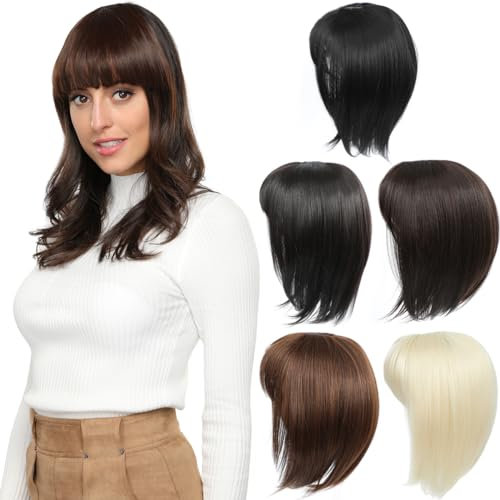 PARXITN Hair Topper für Frauen Synthetische Haarteile 45cm Natürlich Schwarz Hair Toupet mit Pony Gerade Wiglets Haarteile für Dünnes Haar