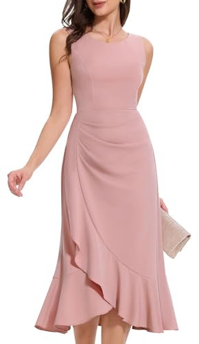 Aupuls Empire Taille Femmes Robes pour Mariage Invité Ruffle Robes d'été Semi Formelles 2025 G015 Blush L