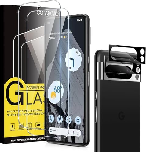 Coiwxmoi 2 Piezas Protector de Pantalla para Google Pixel 8 Pro 5G con 2 Protectora Lente Cámara,Cristal Templado Antiarañazos Dureza 9H Antihuellas Ultra HD Resistent Transparente Vidrio Película