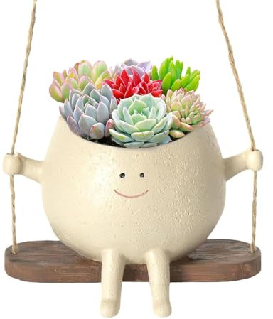 YANGUN Blumentopf mit Smiley-Gesicht, Hängende Blumentöpfe mit Schaukel Gesicht, Übertopf Schaukel mit Gesicht, Swinging Plant Pots mit Ablaufloch, Schaukel Blumentopf Hängende Deko für Garten Balkone